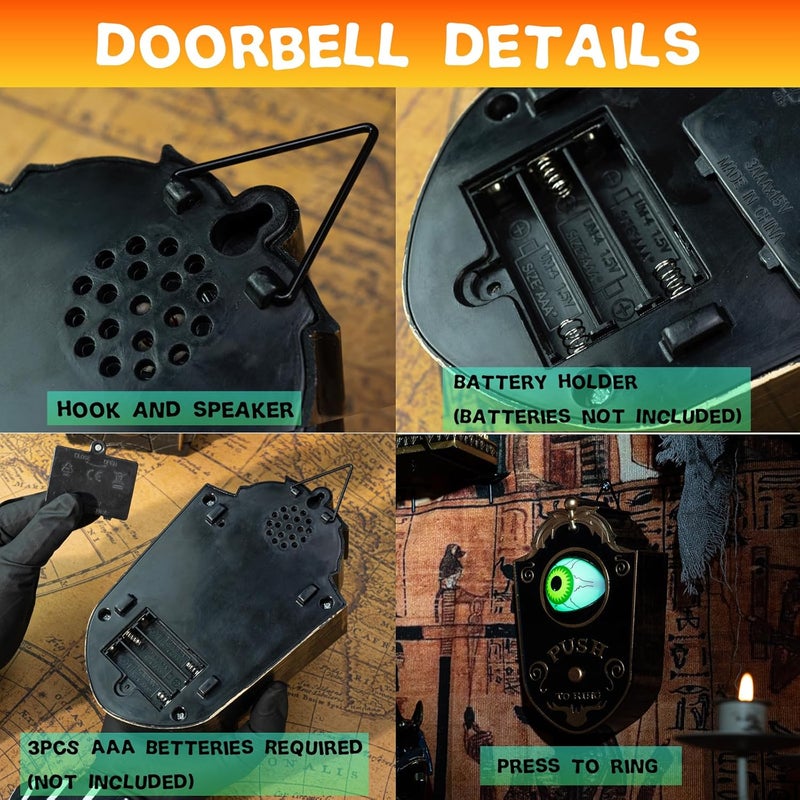 Foggizo Halloween Doorbell Eye, Trick or Treat Doorbell with Sound and Green Light, Halloween Decor Eyeball Doorbell, Suitable for Halloween Party or Haunted House - Image 4